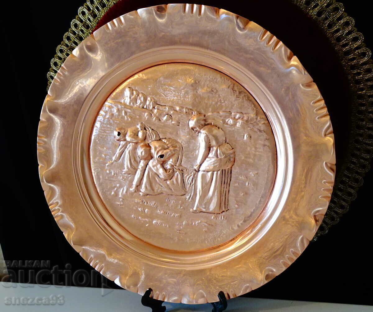 Copper panel, relief painting Sowing. Copper panel, relief painting Sowing.