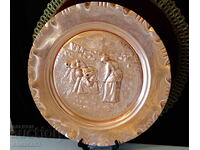 Panou de cupru, pictură în relief Semănat.