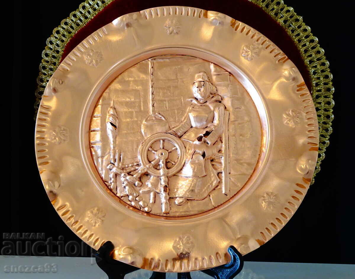 Copper panel, copper painting Spinning wool with a spinning wheel with price 19.00 BGN | € 9.71