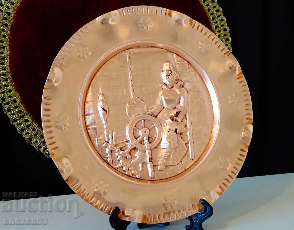 Copper panel, copper painting Spinning wool with a spinning wheel - 5