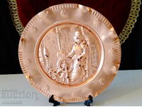 Panou din cupru, tablou din cupru, tors de lână cu vârtelniță