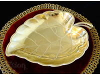 Brass fruit bowl, embossed Quist leaf.