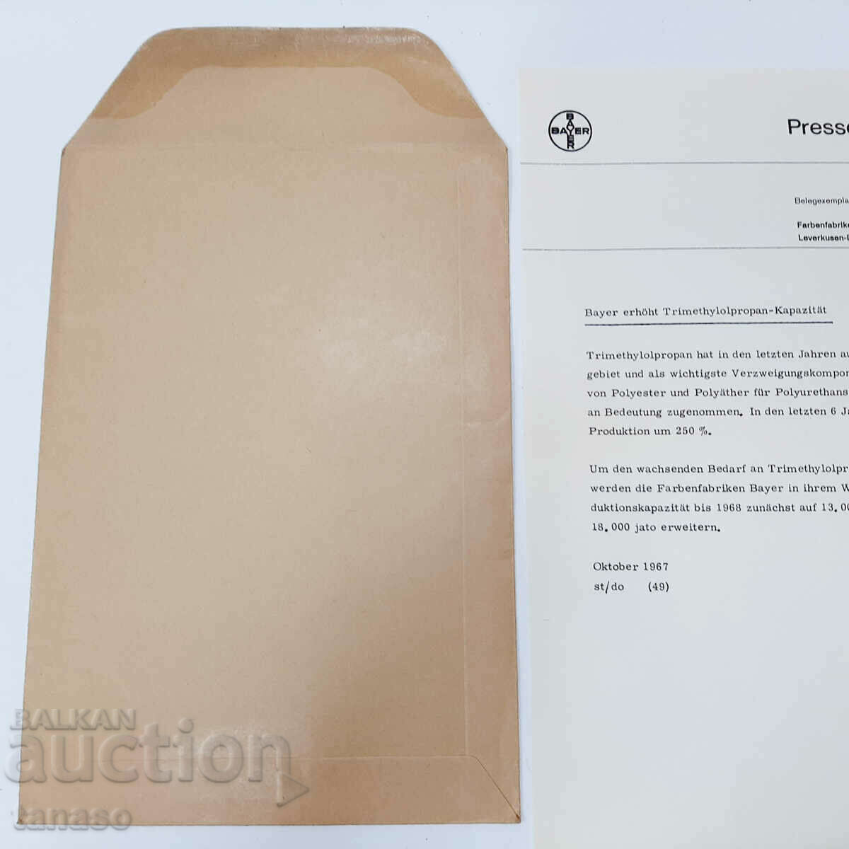 Παλιά γράμματα 1957 σε φακέλους με σφραγίδες Bayer - 4 τεμ. με τιμή 10.00 BGN | € 5.11