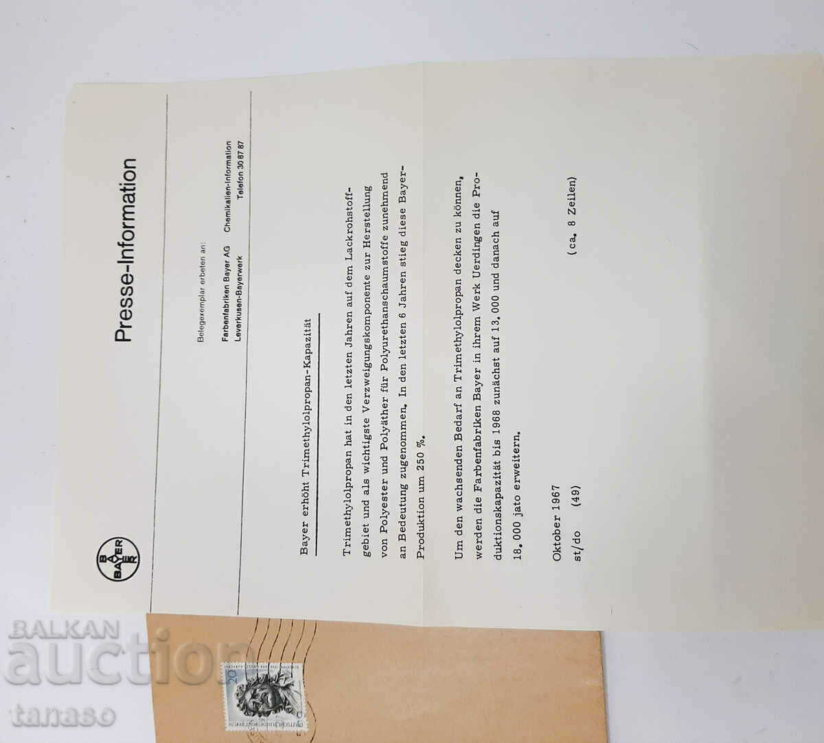 Стари писма 1957 в пликове с марки Bayer - 4 бр. - 6