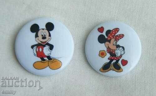 Badge - cartoon characters Mickey Mouse and Minnie, 2 pieces