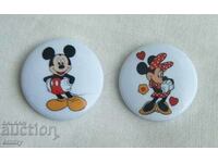 Badge - cartoon characters Mickey Mouse and Minnie, 2 pieces