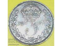 Marea Britanie 3 Pence 1891 Maundy Victoria Silver