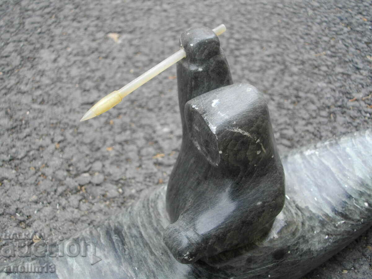 OLD FIGURE STATUETTE ESKIMO HUNTER SPEAR CANOE with price 130.00 BGN | € 66.47