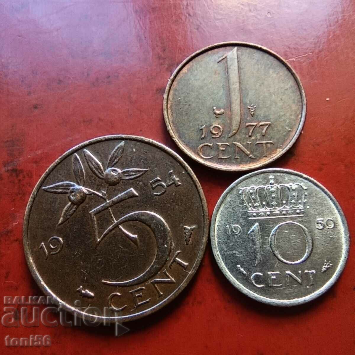 Țările de Jos set 1, 5 și 10 cenți 1954-77