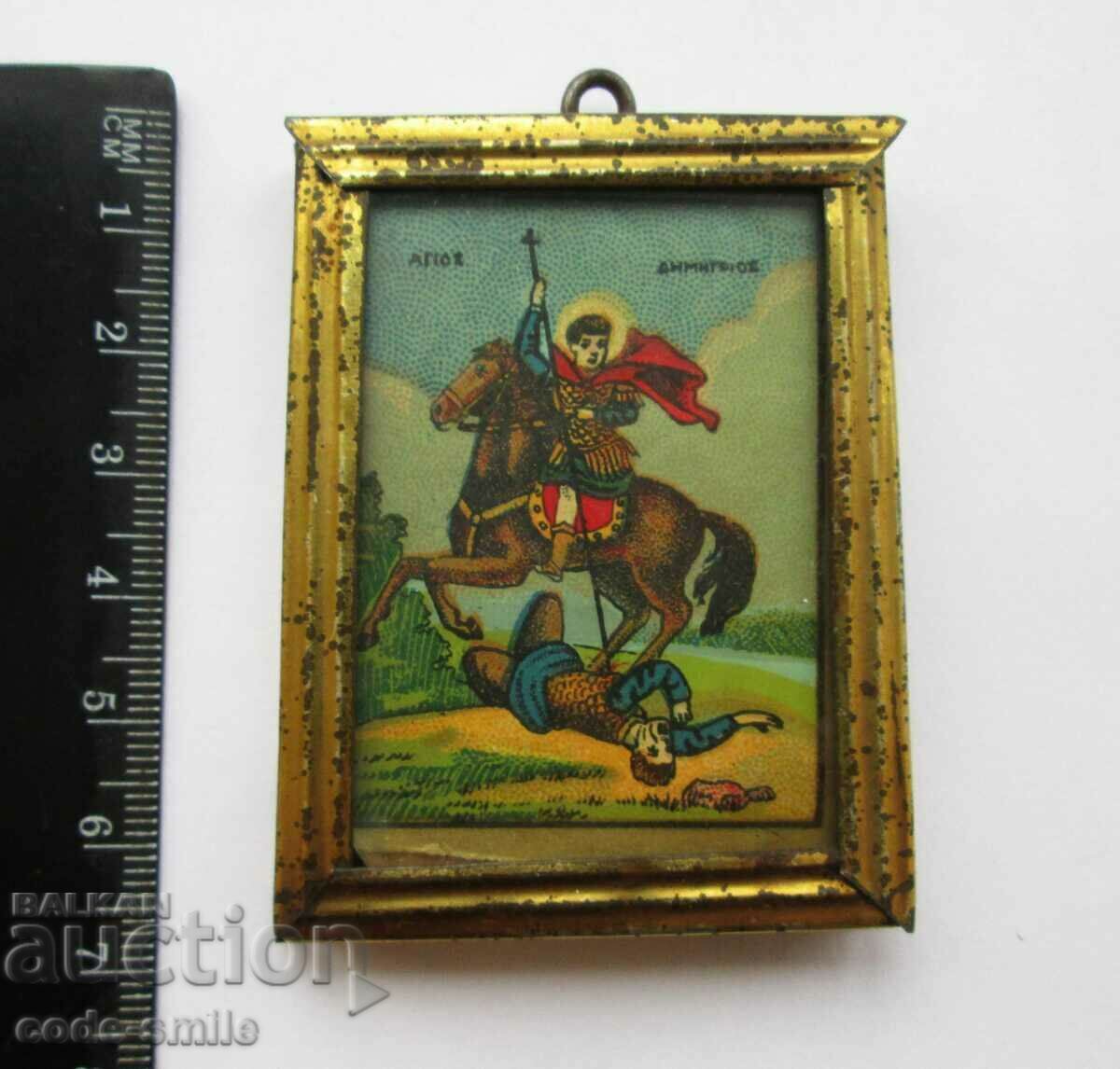 Litografia veche icoană mică icoană St. Dimitar 1931 - 5