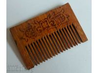 OLD UNUSED PYROGRAPHED WOODEN HAIR COMB COMB