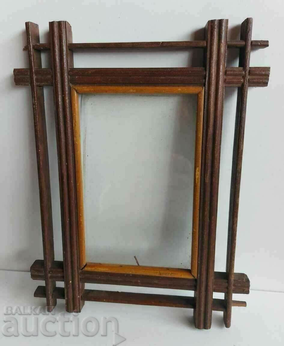 OLD WOODEN PHOTO FRAME WITH GLASS PRINCIPALITY OF BULGARIA