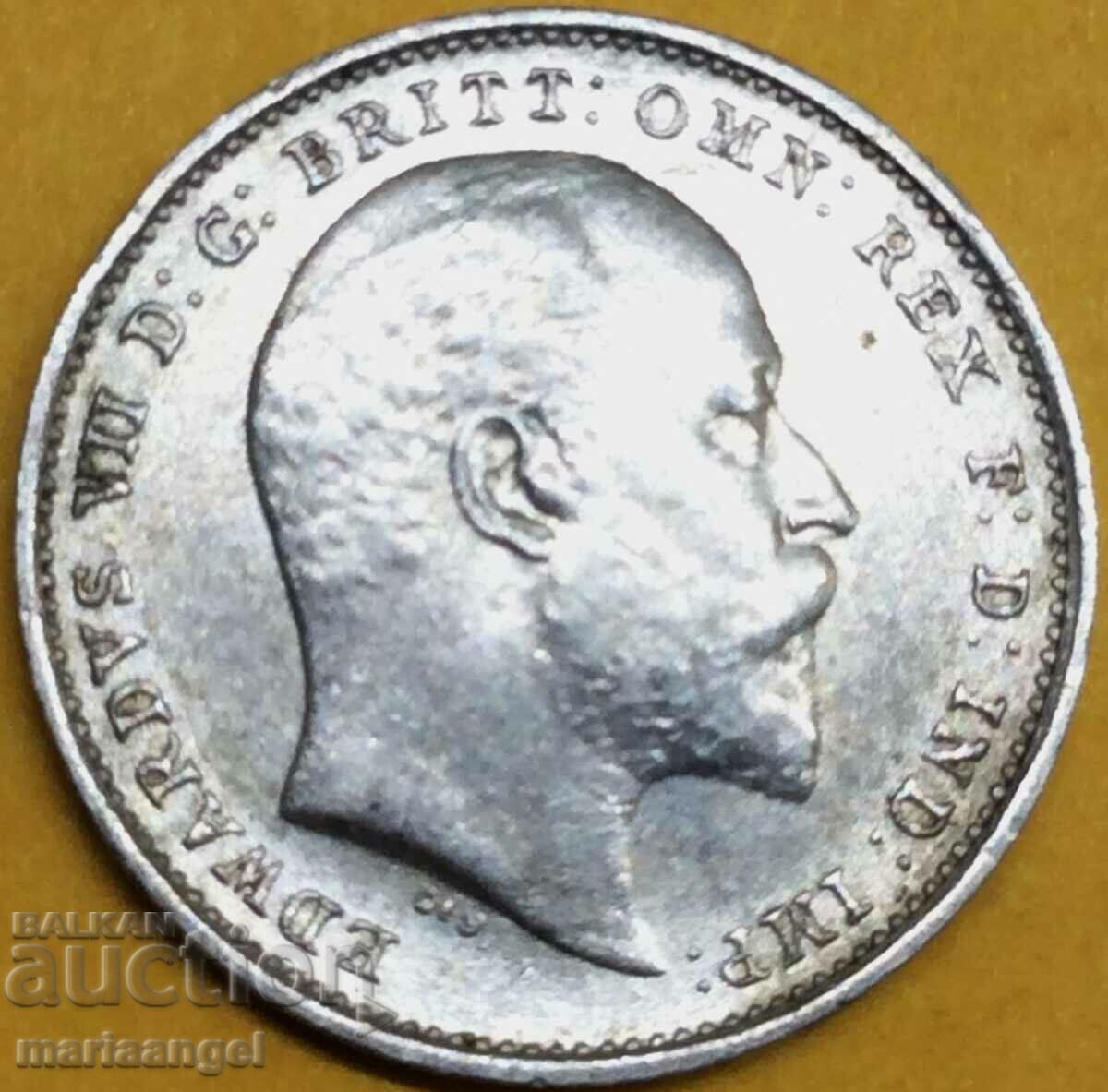 Великобритания  3 пенса 1907 Едвард VII сребро