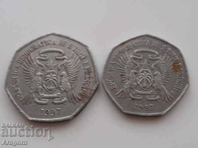 lot 2 coins of Sao Tome and Principe 1997; Sao Tome with price 8.49 BGN | € 4.34 lot 2 coins of Sao Tome and Principe 1997; Sao Tome with price 8.49 BGN | € 4.34