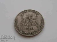 рядка монетa Гваделупа 1 франк 1903; Guadeloupe