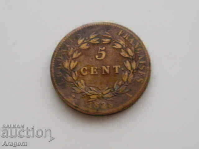 рядка монетa Френски колонии 5 сантима 1828; French colonies