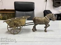 Bronze figure of a horse with a chariot / cart. #3534