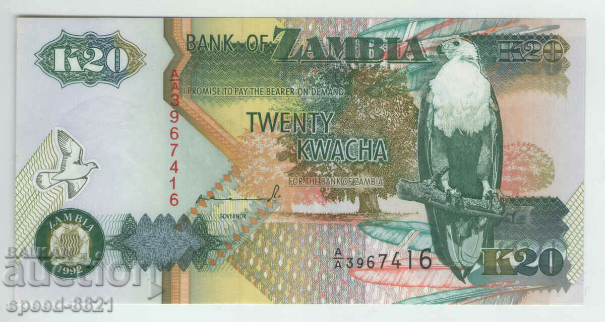 1992 Zambia 20 Kwacha Bancnotă (Unc)