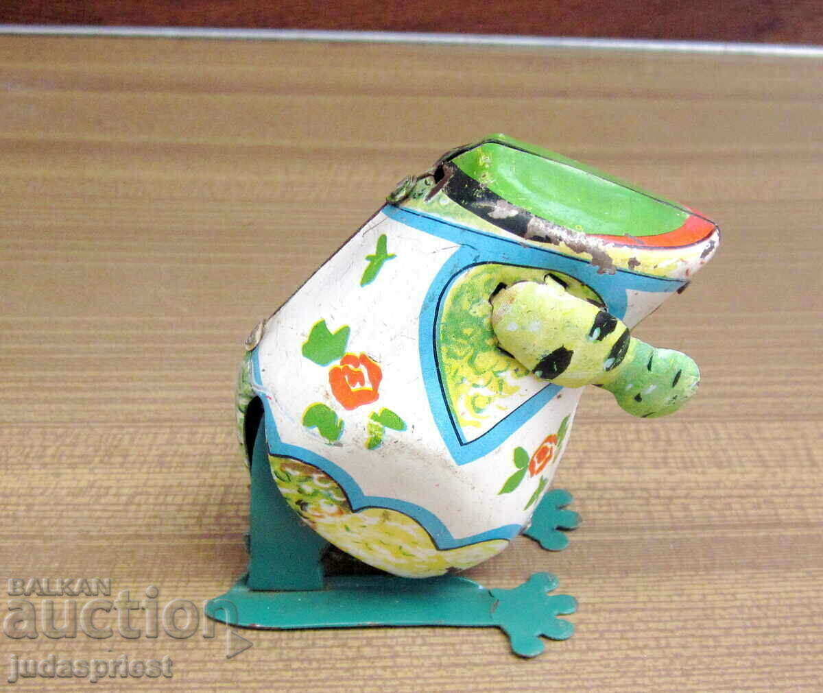 old Russian mechanical metal tin toy frog