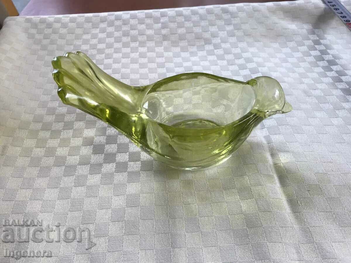 FIGURE BIRD NUT DISH GLASS THICK RELIEF COLOR