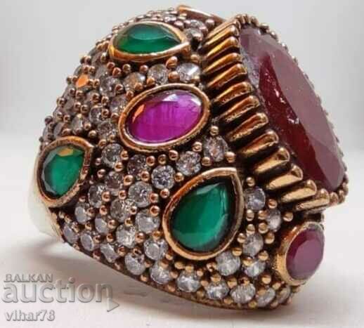 Huge solid silver ring with rubies and emeralds with price 299.99 BGN | € 153.38 Huge solid silver ring with rubies and emeralds with price 299.99 BGN | € 153.38