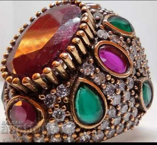 Auction Huge solid silver ring with rubies and emeralds Auction Huge solid silver ring with rubies and emeralds