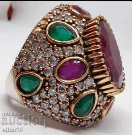 Delivery of Huge solid silver ring with rubies and emeralds Delivery of Huge solid silver ring with rubies and emeralds