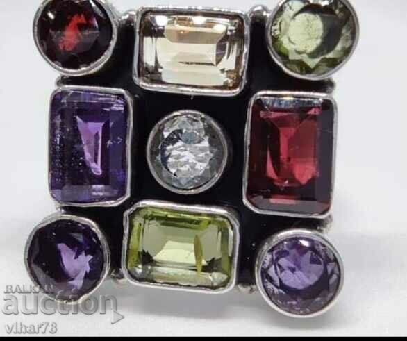 Old silver ring with sapphire, citrine, garnet and amethyst - 5 Old silver ring with sapphire, citrine, garnet and amethyst - 5