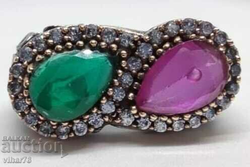 Auction silver ring with ruby and emerald Auction silver ring with ruby and emerald