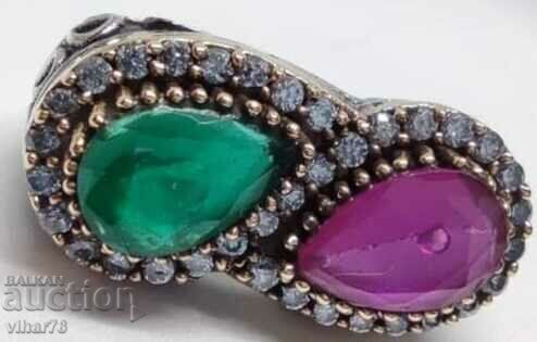 silver ring with ruby and emerald - 5 silver ring with ruby and emerald - 5