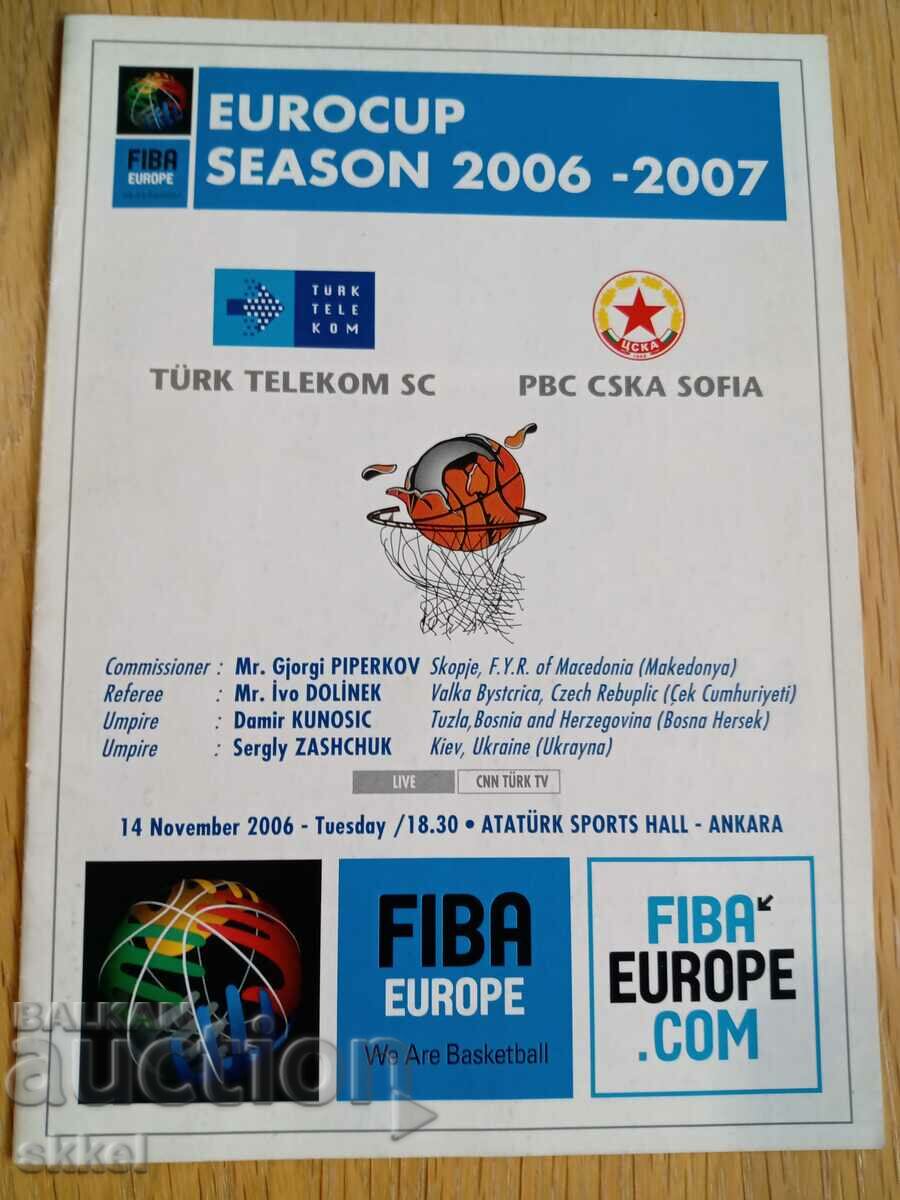 Program basketball Turk Telekom Ankara - CSKA Eurocup 2006