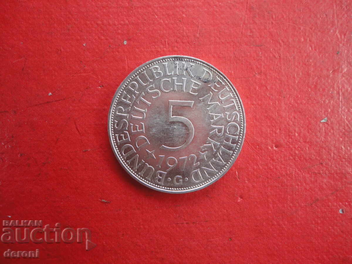 5 marks 1972 Germany silver coin - 5 5 marks 1972 Germany silver coin - 5