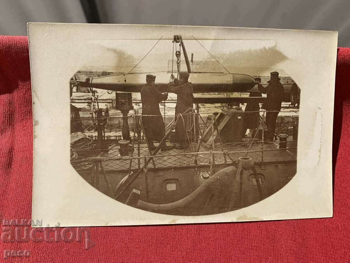 Delivery of Bulgarian destroyer Torpedo loading old photo