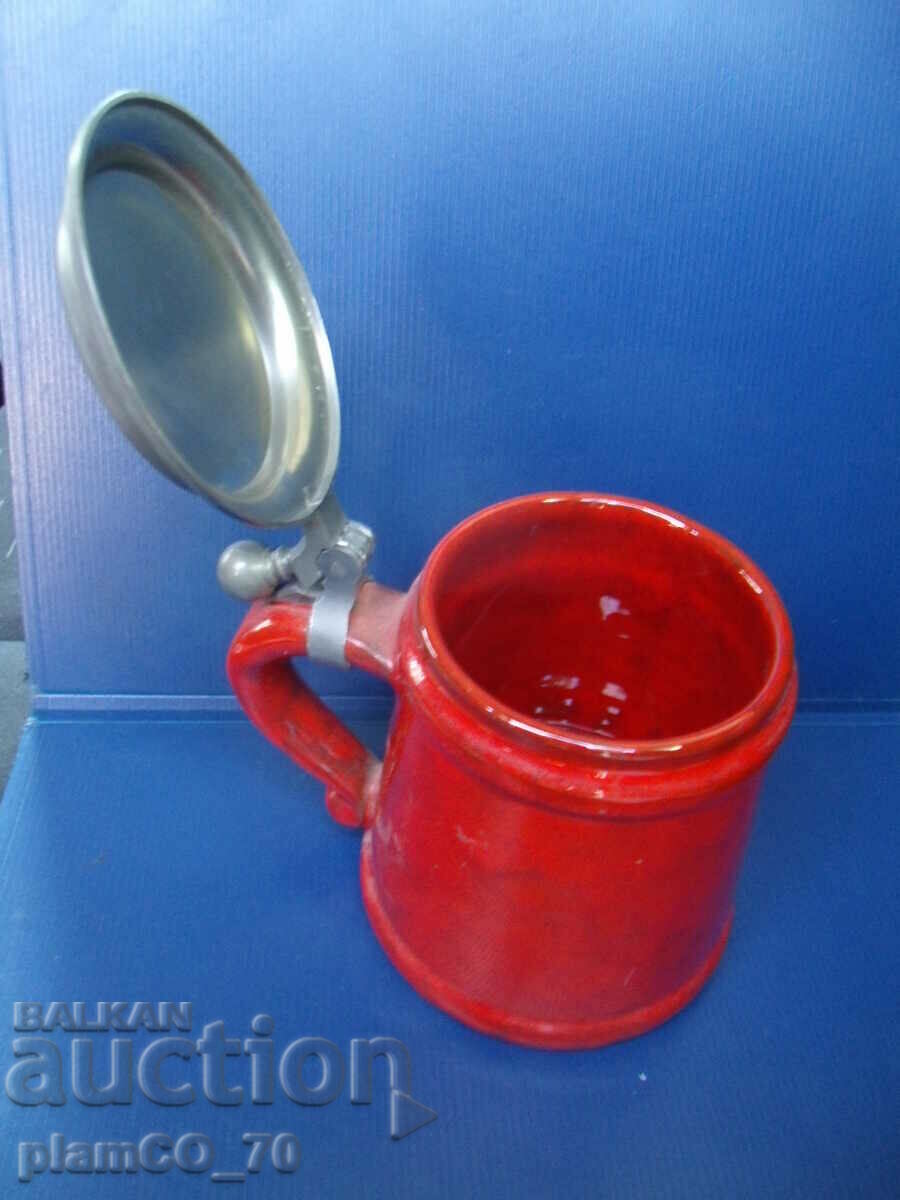 #*4587 old porcelain mug with metal lid with price 15.00 BGN | € 7.67