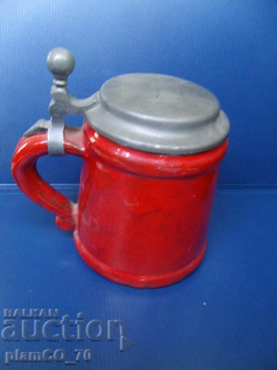 Auction  #*4587 old porcelain mug with metal lid