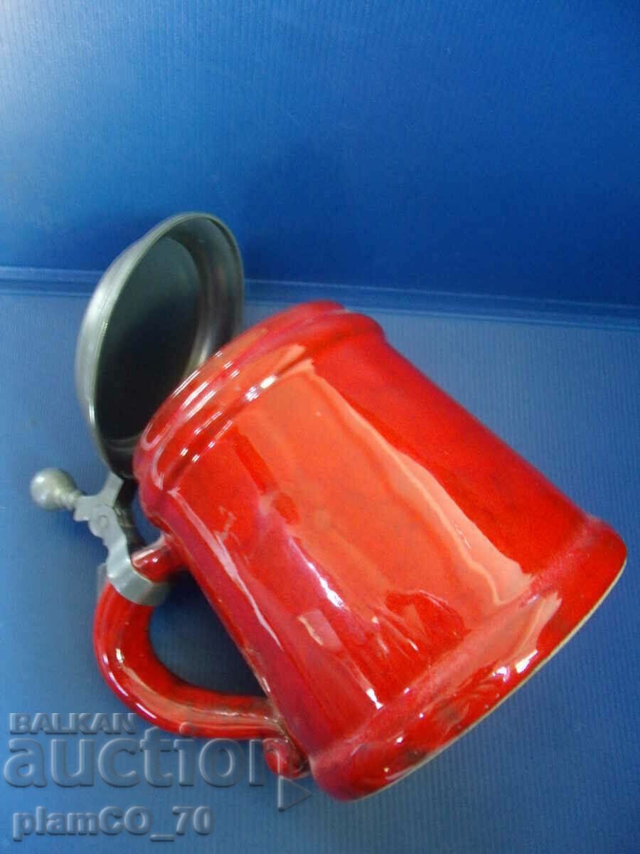 Delivery of #*4587 old porcelain mug with metal lid
