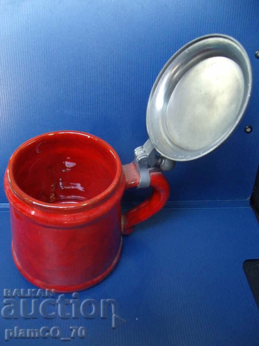 #*4587 old porcelain mug with metal lid - 5