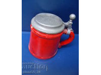 #*4587 old porcelain mug with metal lid