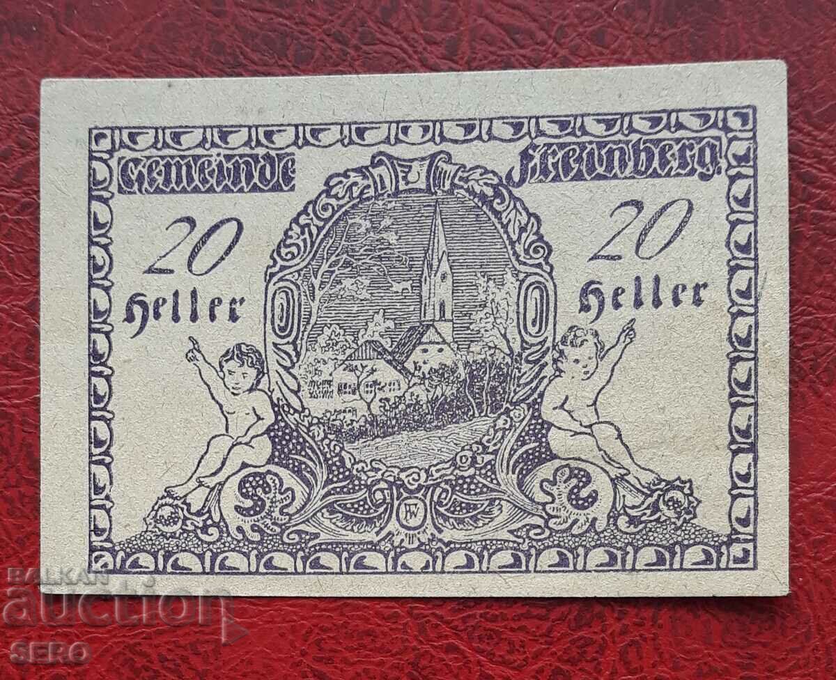Банкнота-Австрия-Г.Австрия-Фрайберг-20 хелера 1920