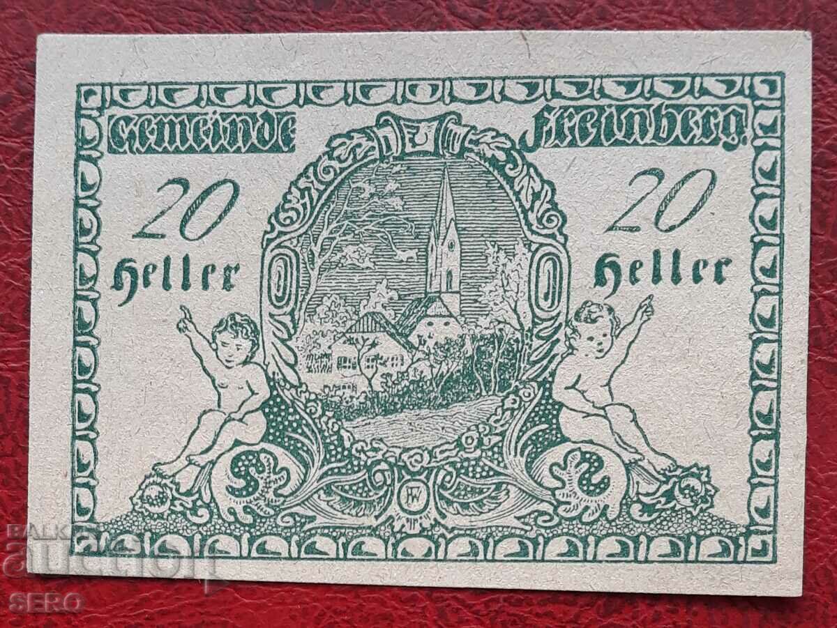 Банкнота-Австрия-Г.Австрия-Фрайберг-20 хелера 1920