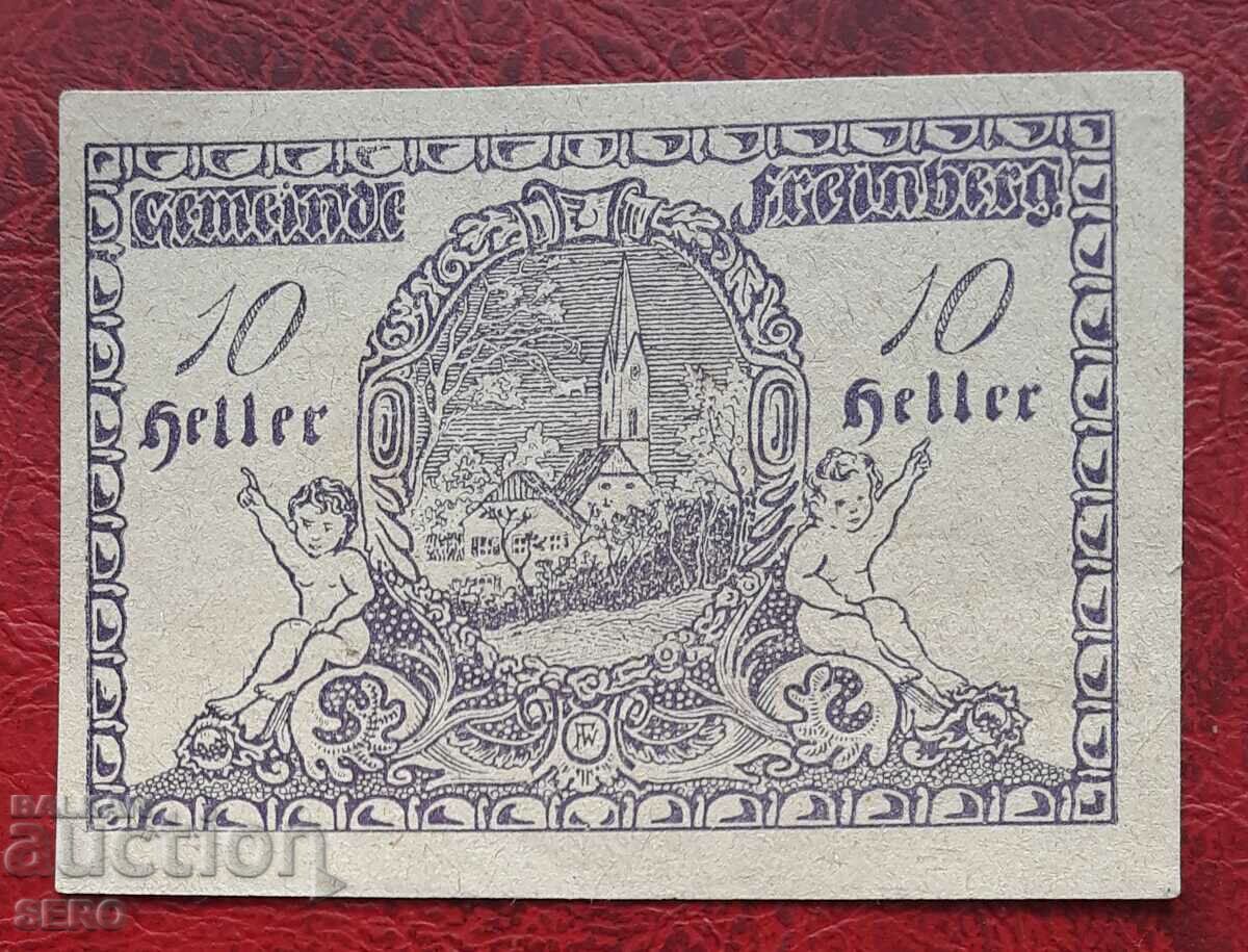 Банкнота-Австрия-Г.Австрия-Фрайберг-10 хелера 1920