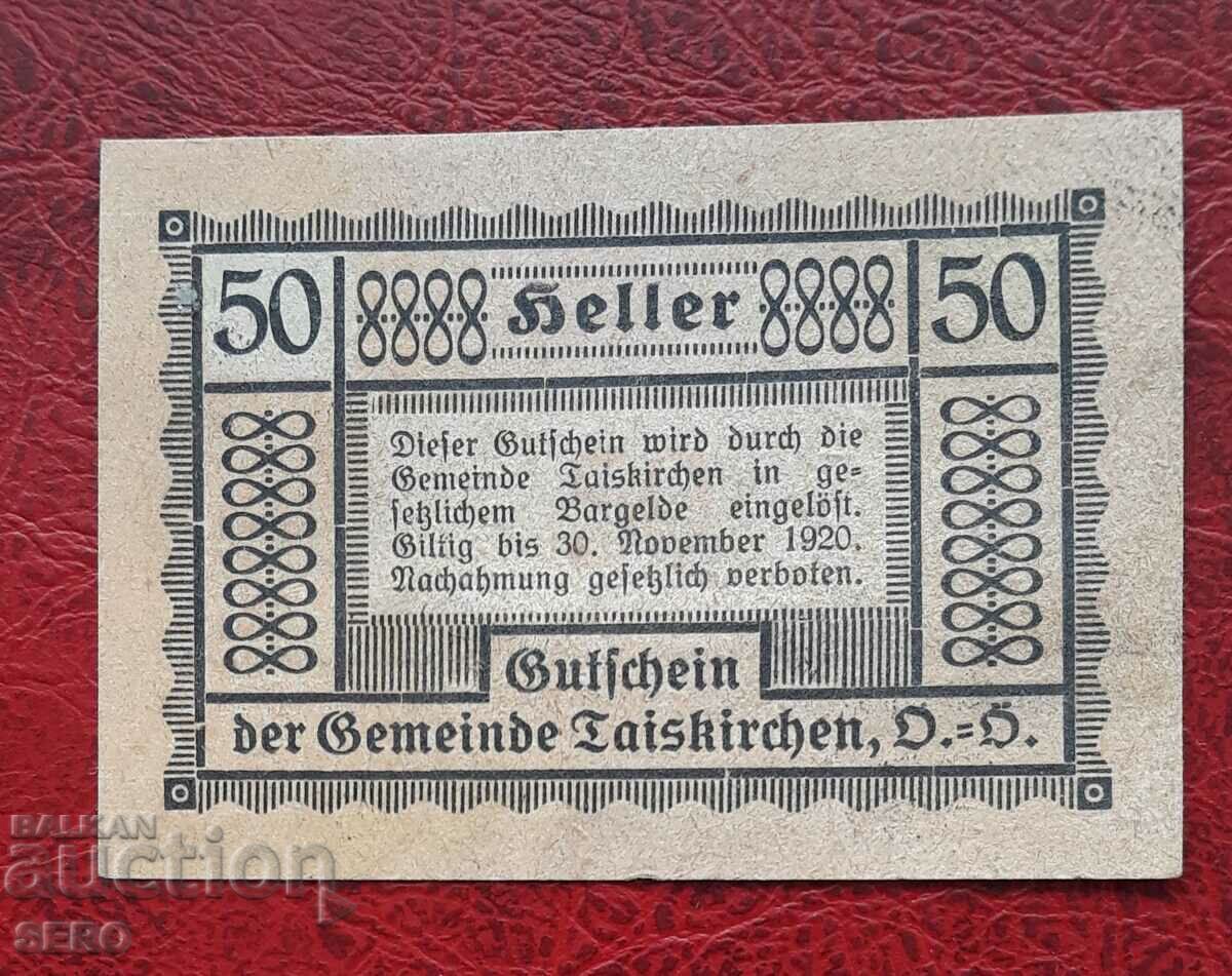 Банкнота-Австрия-Г.Австрия-Тайскирхен-50 хелера 1920