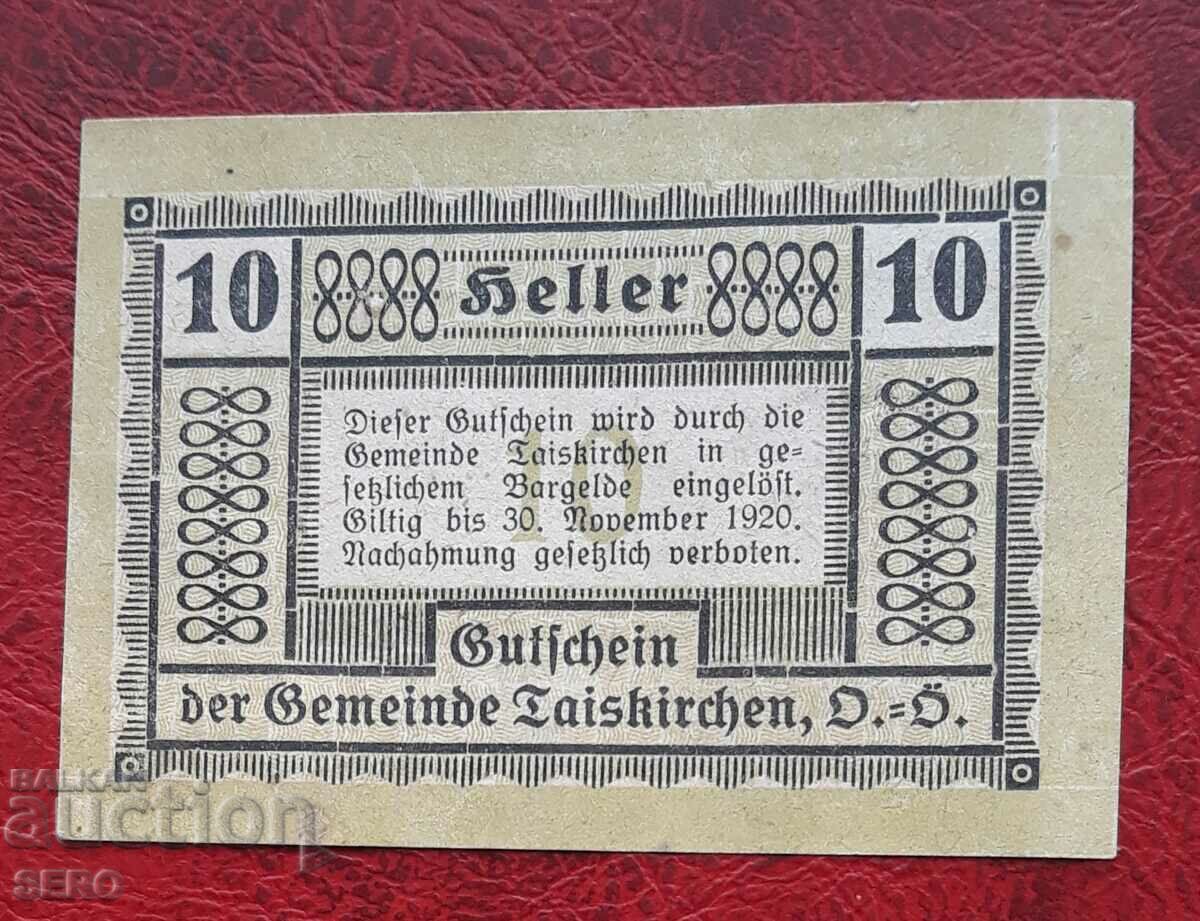 Банкнота-Австрия-Г.Австрия-Тайскирхен-10 хелера 1920