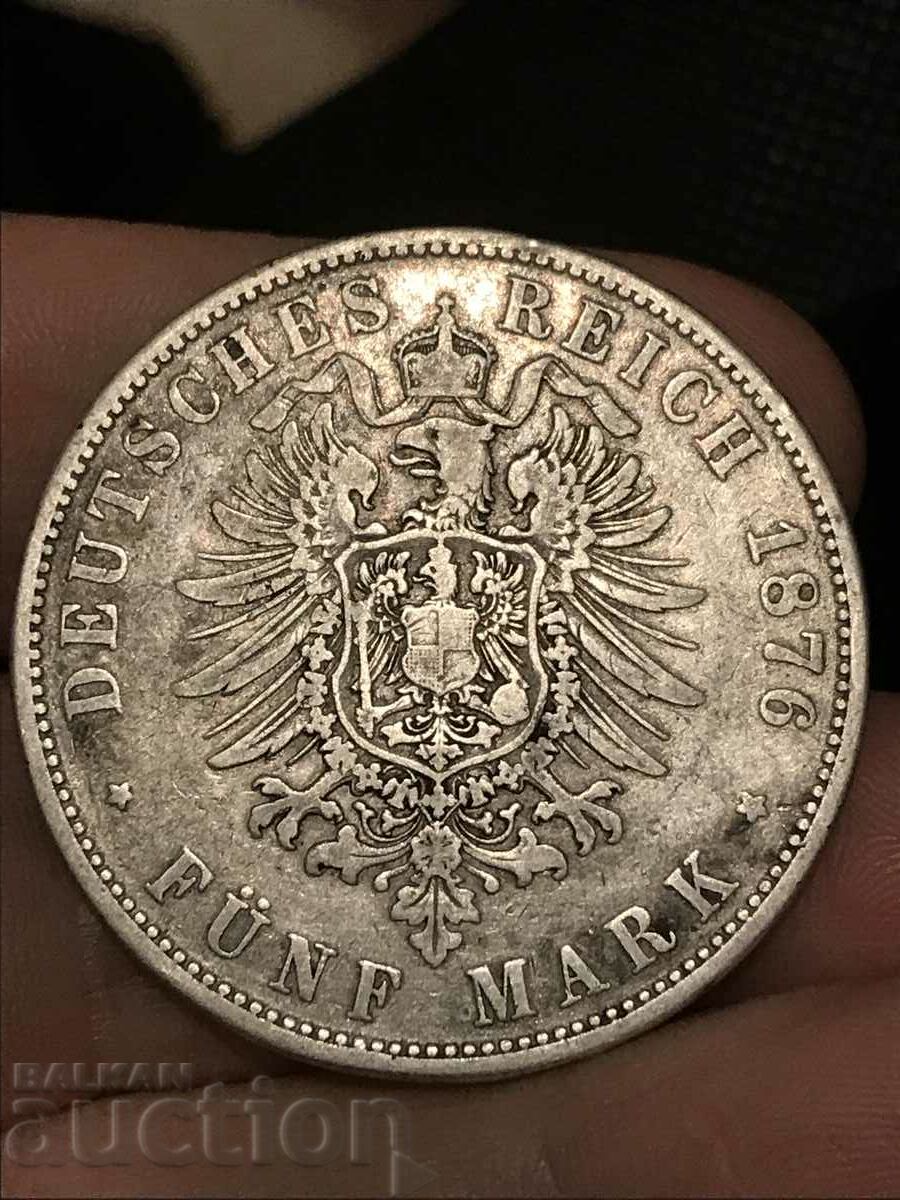 Germany Prussia 5 Marks 1876 C Wilhelm I Silver