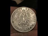 Германия Прусия 5 марки 1876 C Вилхелм I сребро