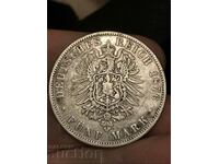 Germany Prussia 5 Marks 1876 C Wilhelm I Silver