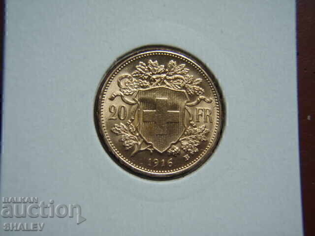 20 franci 1916 Elveția (20 franci Elveția) - AU (aur) cu preț € 829.89 | 1623.13 BGN