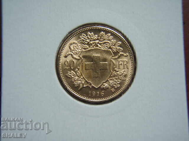 Livrarea 20 franci 1916 Elveția (20 franci Elveția) - AU (aur)