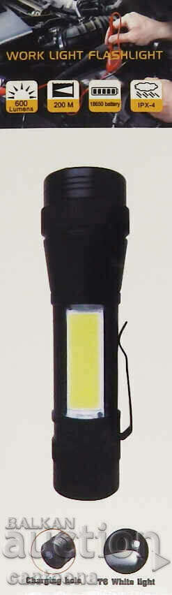 Auction T6 LED rechargeable flashlight and work lamp, LED + COB diodes Auction T6 LED rechargeable flashlight and work lamp, LED + COB diodes