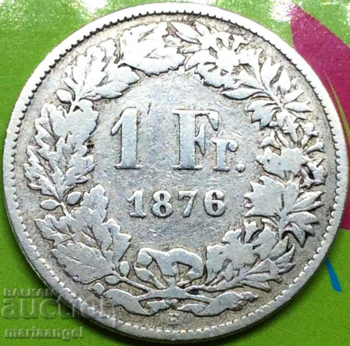 1 franc 1876 Elveția Helvetia Berna argint